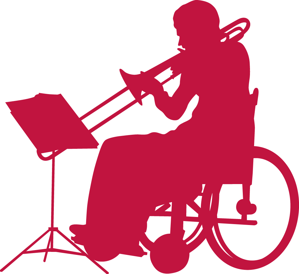 Silhouette Trompete spielen im Rollstuhl